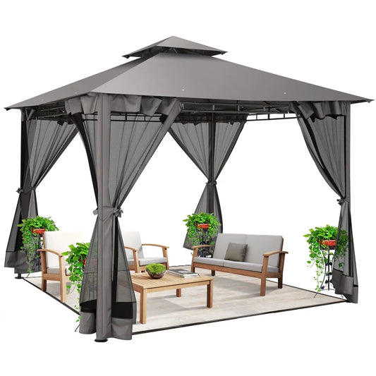 10×10 Gazebo with Cold-Proof Curtains, Double Roof