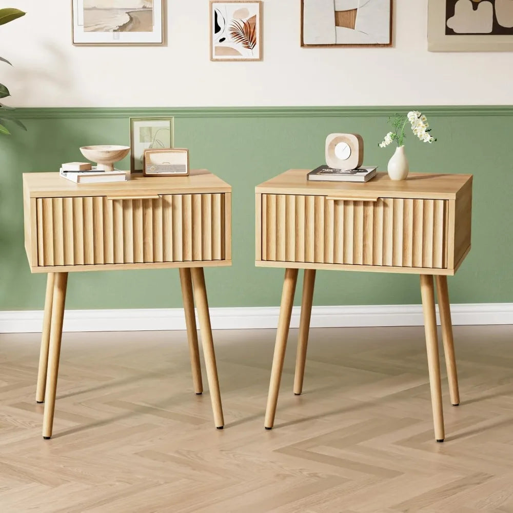 Black Nightstands Set of 2 with Fabric Drawers