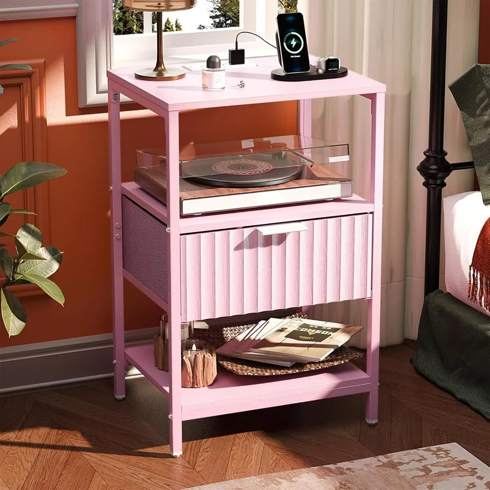 Black Nightstands Set of 2 with Fabric Drawers