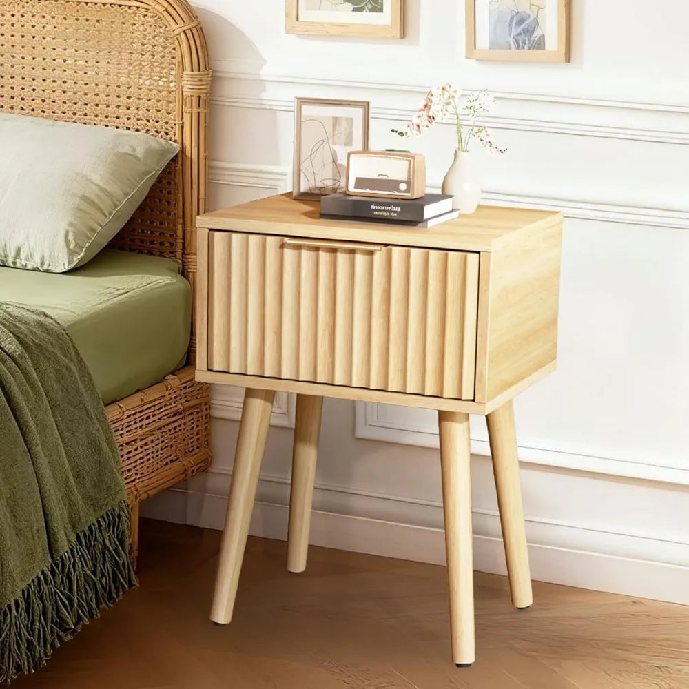 Black Nightstands Set of 2 with Fabric Drawers