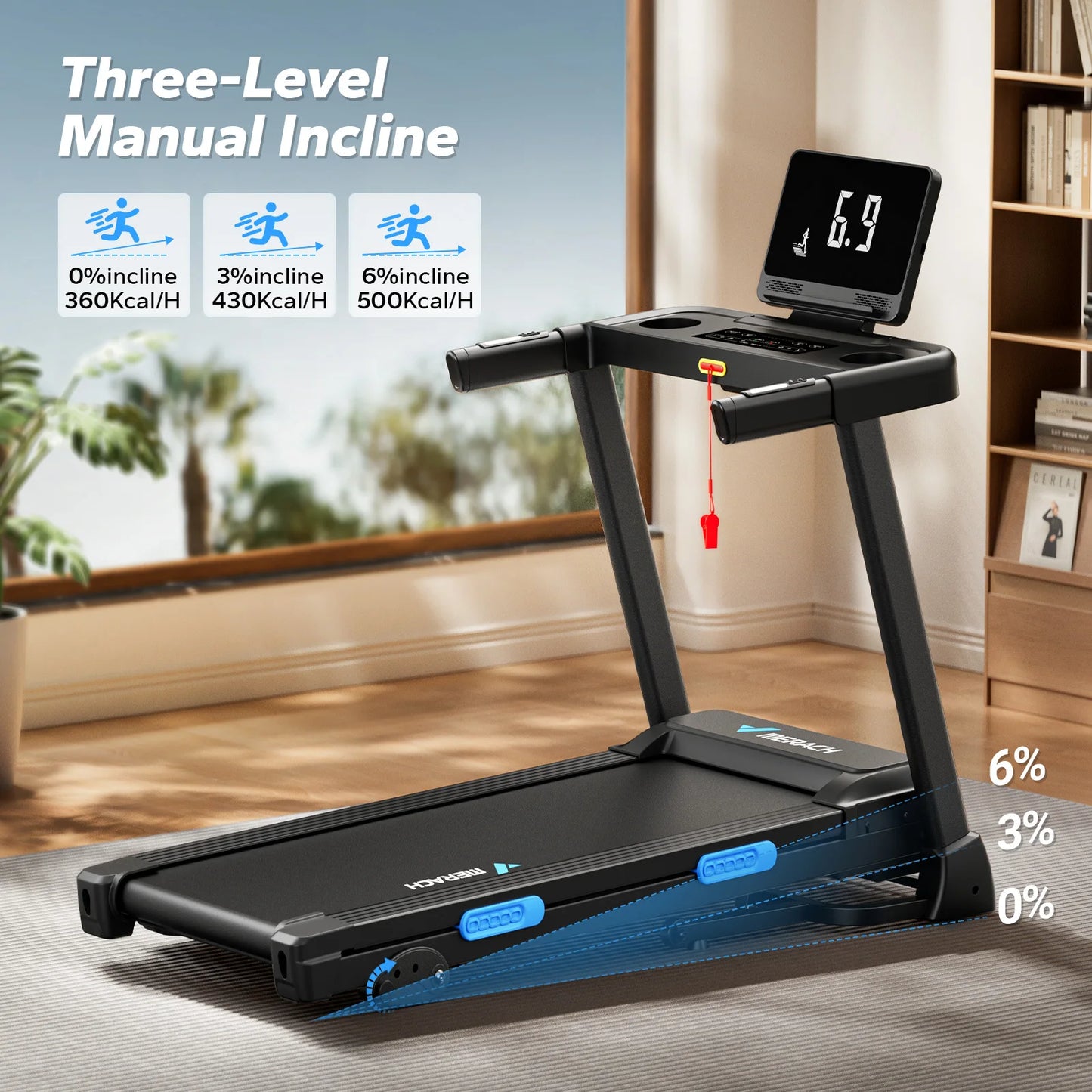Quiet Foldable Treadmill w/ Shock Cushion, Heart Rate Monitoring
