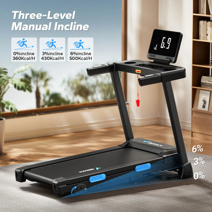 Quiet Foldable Treadmill w/ Shock Cushion, Heart Rate Monitoring