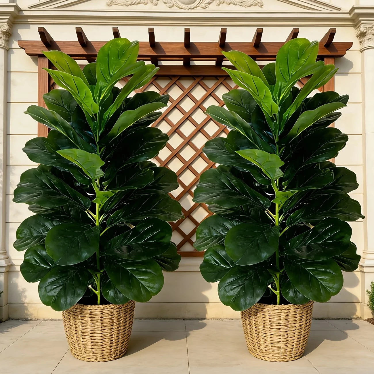Fiddle Leaf Fig Tree/White Geometric Pot