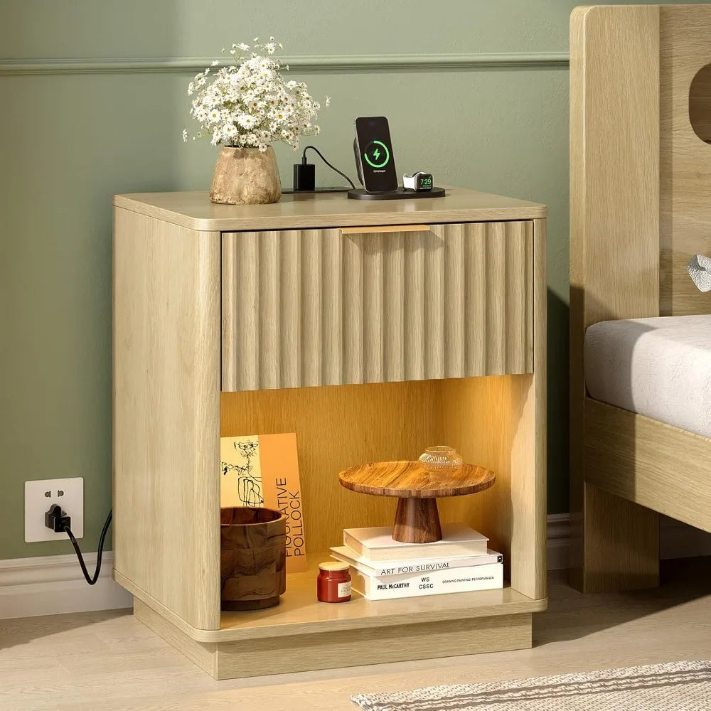 Black Nightstands Set of 2 with Fabric Drawers
