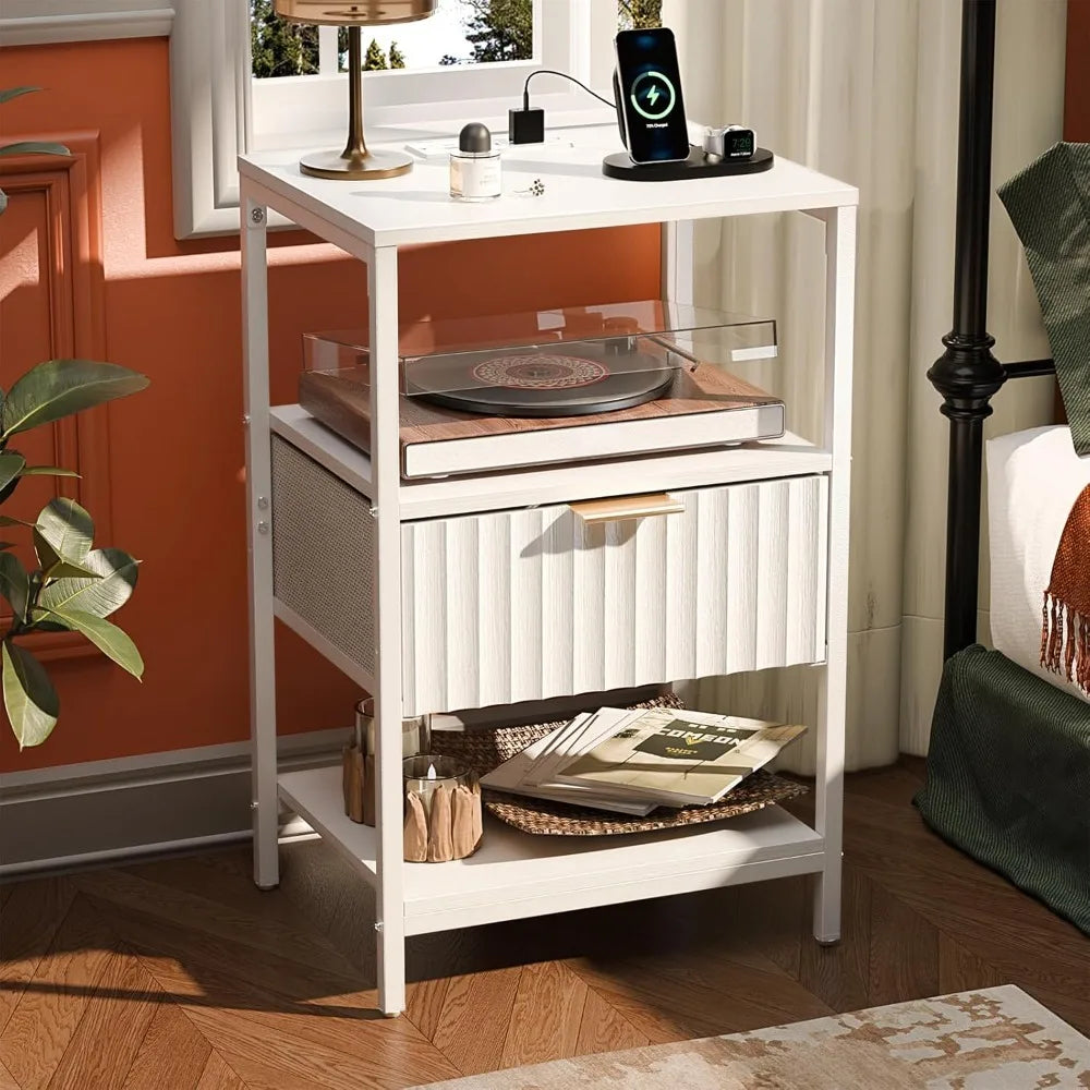 Black Nightstands Set of 2 with Fabric Drawers