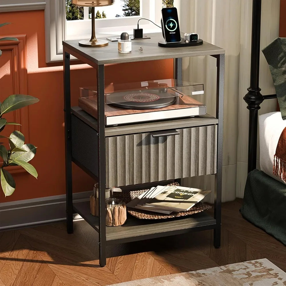 Black Nightstands Set of 2 with Fabric Drawers