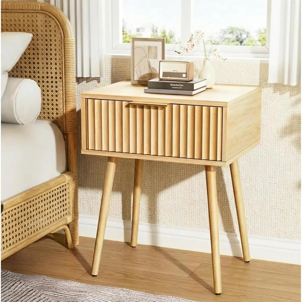 Black Nightstands Set of 2 with Fabric Drawers