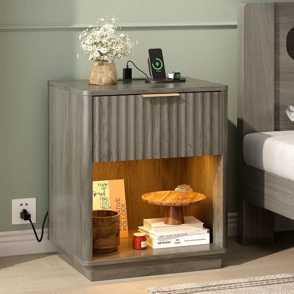 Black Nightstands Set of 2 with Fabric Drawers