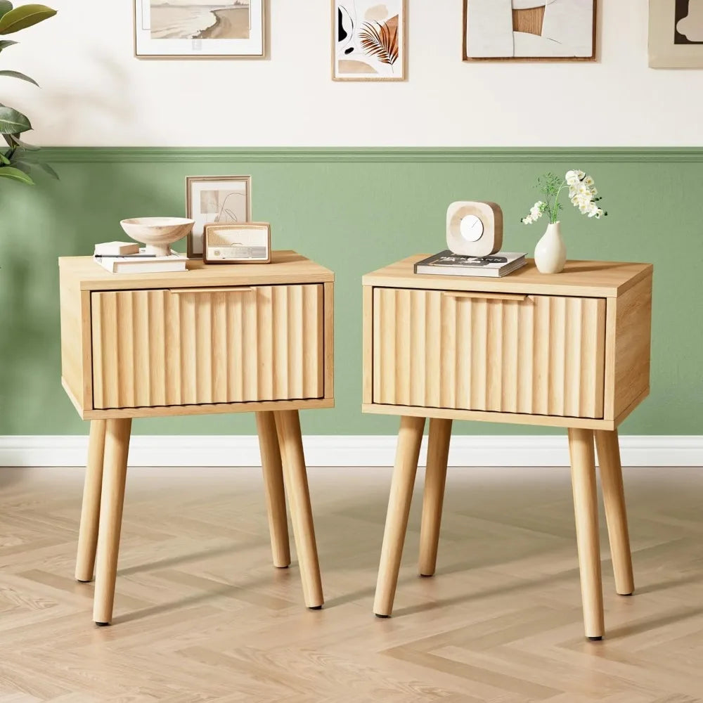 Black Nightstands Set of 2 with Fabric Drawers