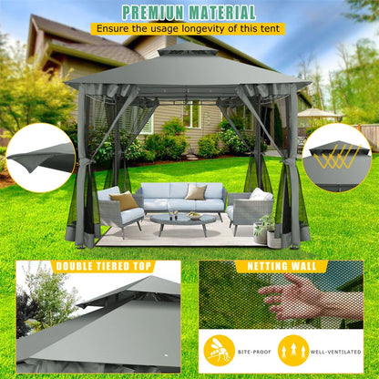 10×10 Gazebo with Cold-Proof Curtains, Double Roof