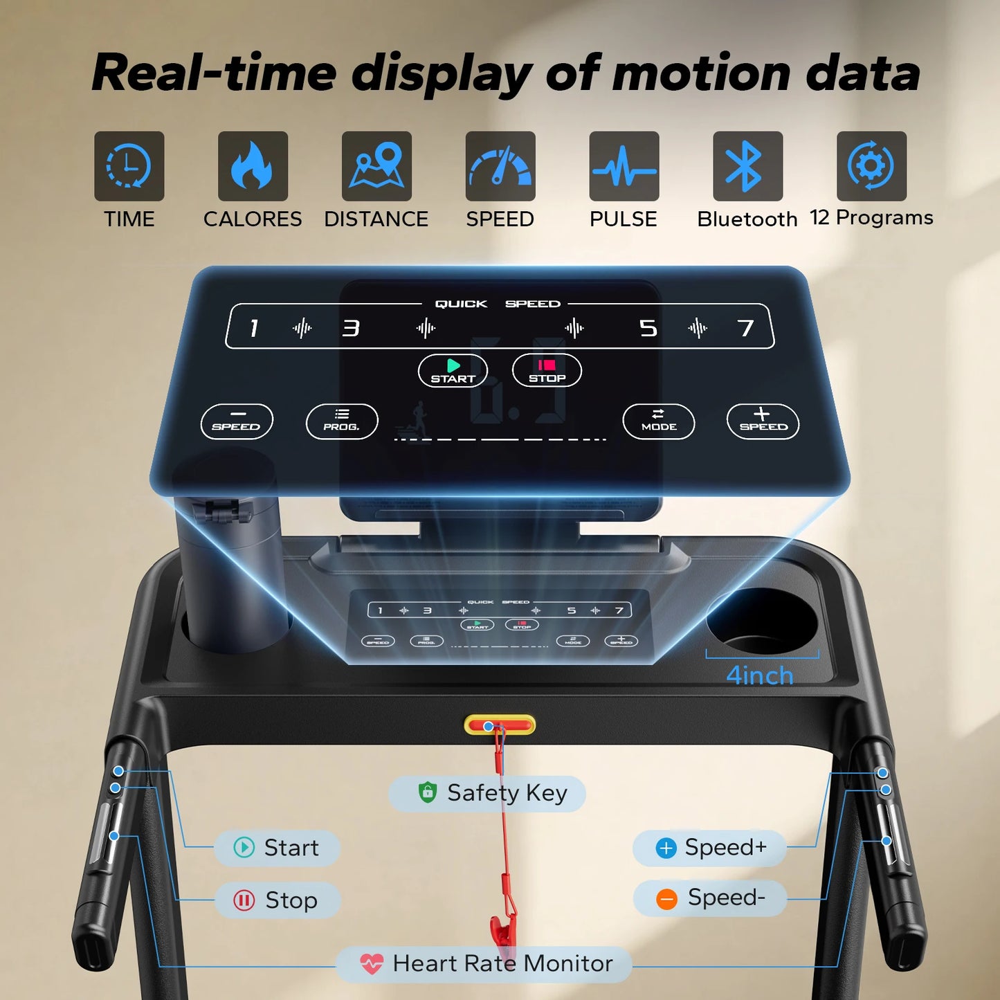 Quiet Foldable Treadmill w/ Shock Cushion, Heart Rate Monitoring
