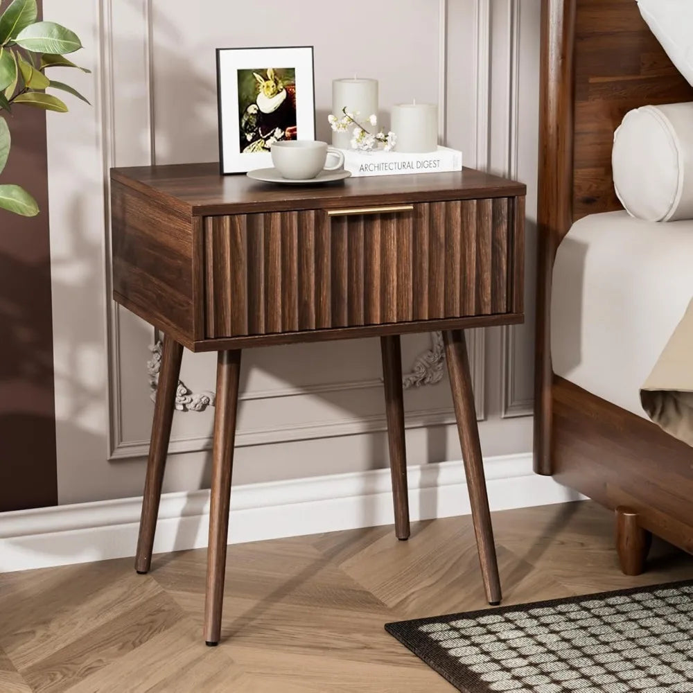 Black Nightstands Set of 2 with Fabric Drawers