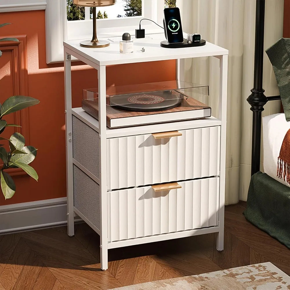 Black Nightstands Set of 2 with Fabric Drawers