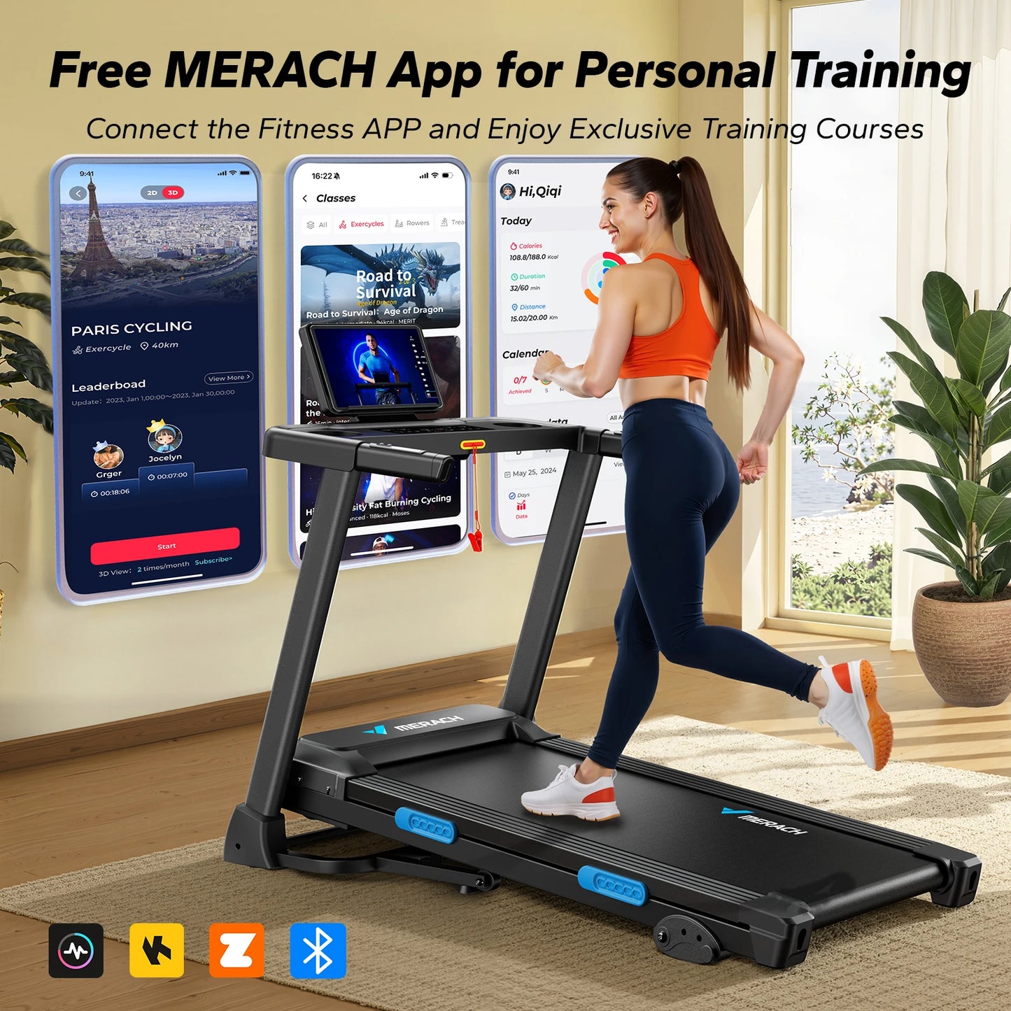 Quiet Foldable Treadmill w/ Shock Cushion, Heart Rate Monitoring