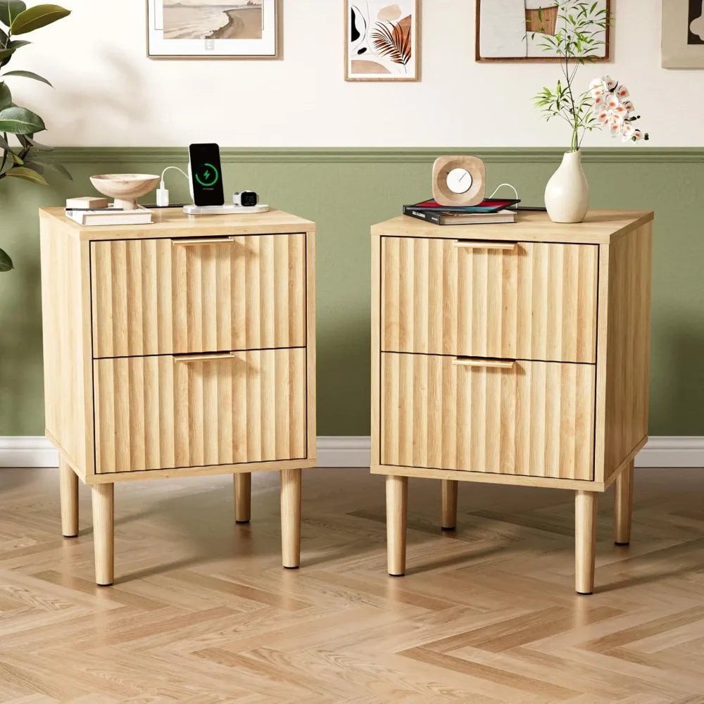 Black Nightstands Set of 2 with Fabric Drawers