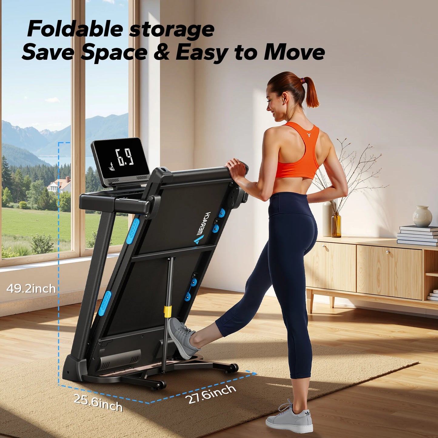 Quiet Foldable Treadmill w/ Shock Cushion, Heart Rate Monitoring
