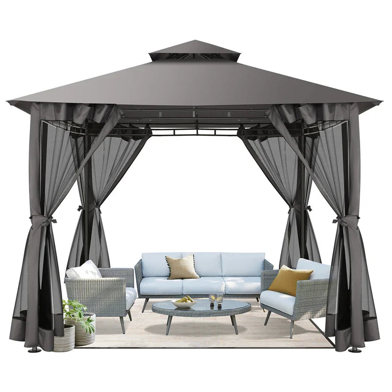 10×10 Gazebo with Cold-Proof Curtains, Double Roof