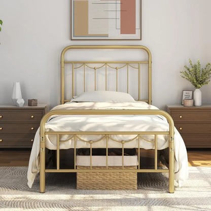 Metal Bed Frames with Vintage Headboard and Footboard