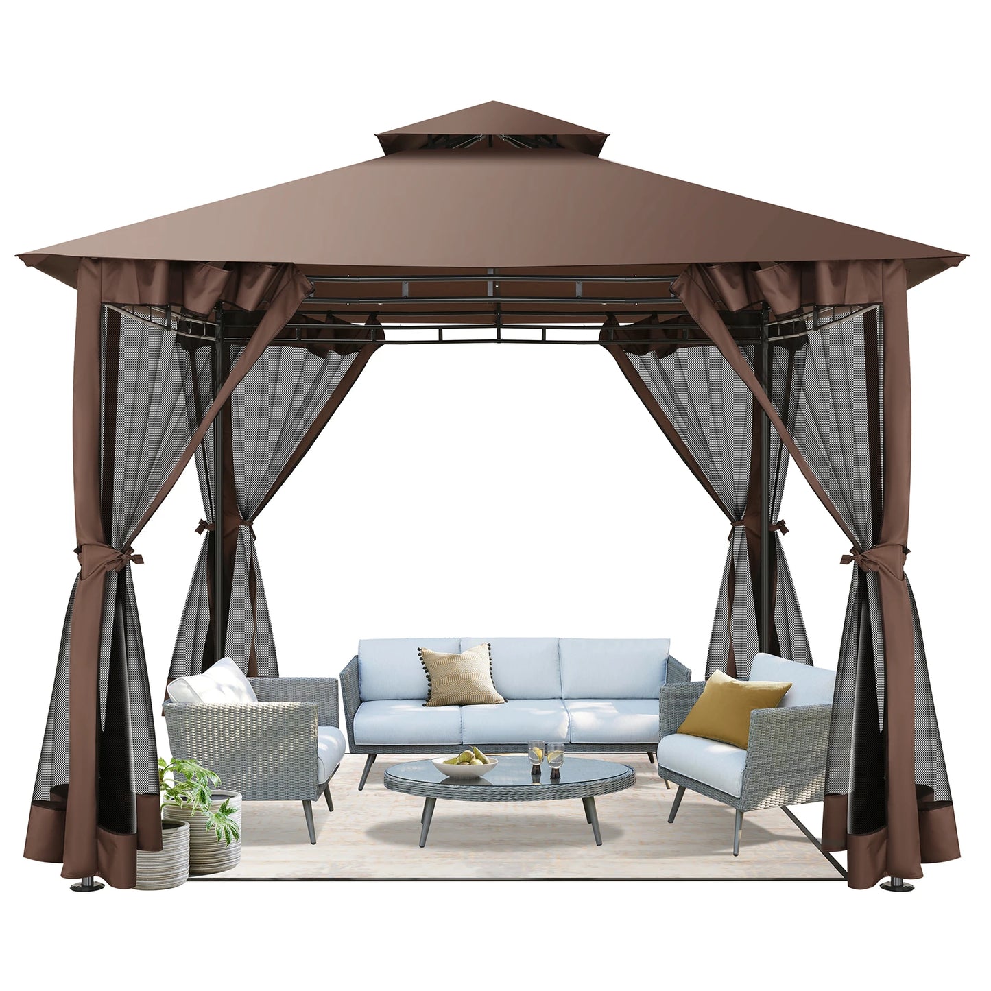10×10 Gazebo with Cold-Proof Curtains, Double Roof