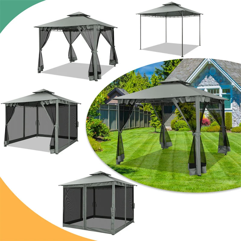 10×10 Gazebo with Cold-Proof Curtains, Double Roof