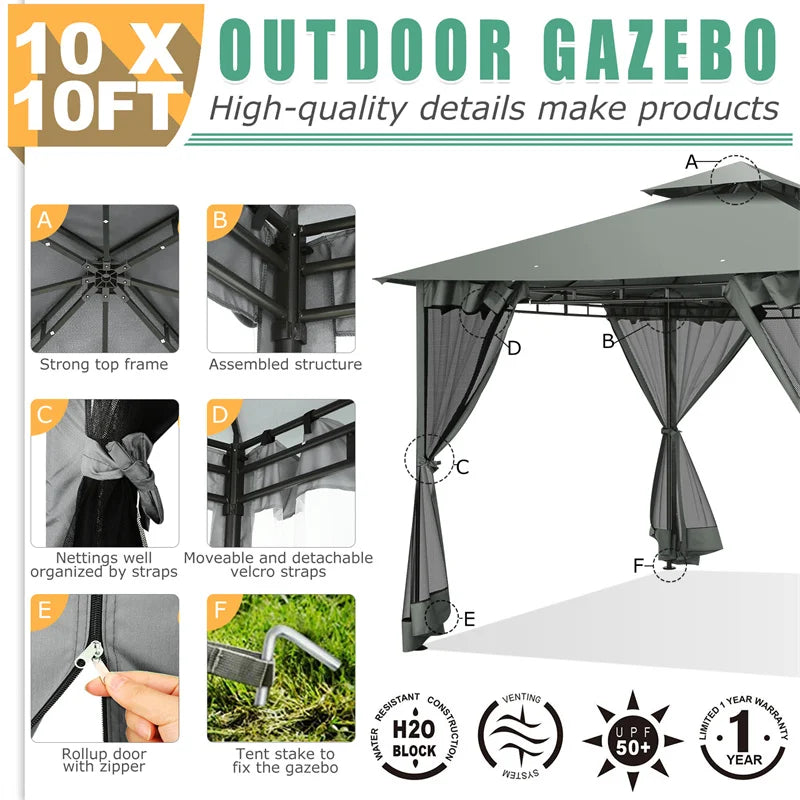 10×10 Gazebo with Cold-Proof Curtains, Double Roof