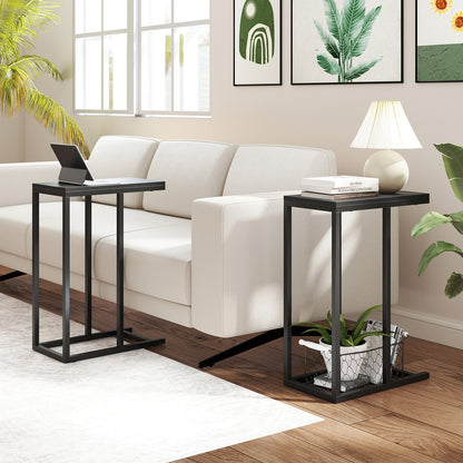 C-shaped End Table Slide Under Couch TV Tray for Coffee Laptop Tablet