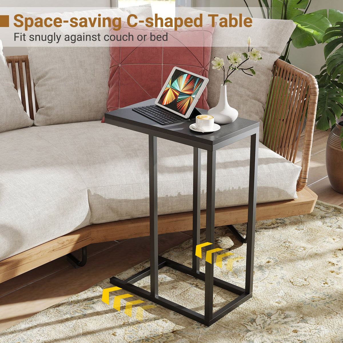 C-shaped End Table Slide Under Couch TV Tray for Coffee Laptop Tablet
