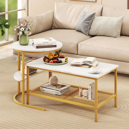 Coffee Table 2-Tier Rectangle Coffee Table and Side End Table with Storage Shelves