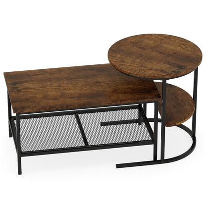 Coffee Table 2-Tier Rectangle Coffee Table and Side End Table with Storage Shelves