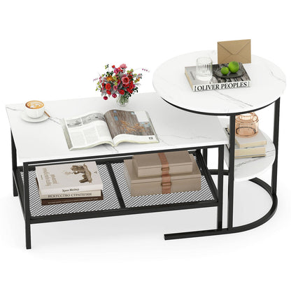 Coffee Table 2-Tier Rectangle Coffee Table and Side End Table with Storage Shelves