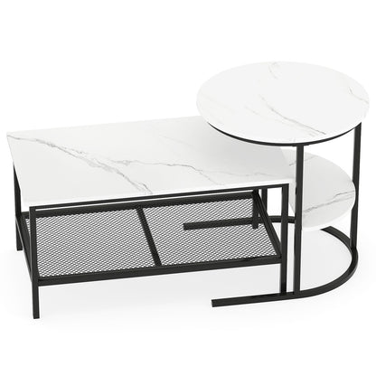 Coffee Table 2-Tier Rectangle Coffee Table and Side End Table with Storage Shelves