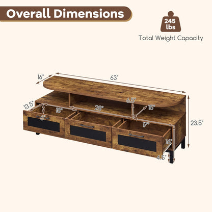 Entertainment Center with 3 Storage Drawers and Open Shelves