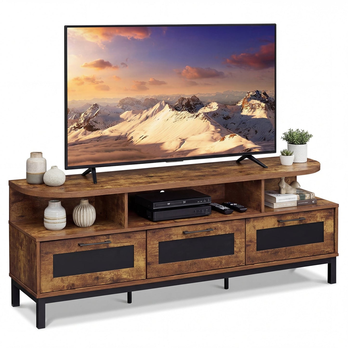 Entertainment Center with 3 Storage Drawers and Open Shelves