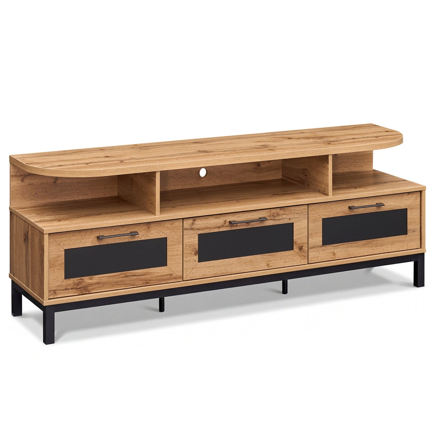 Entertainment Center with 3 Storage Drawers and Open Shelves