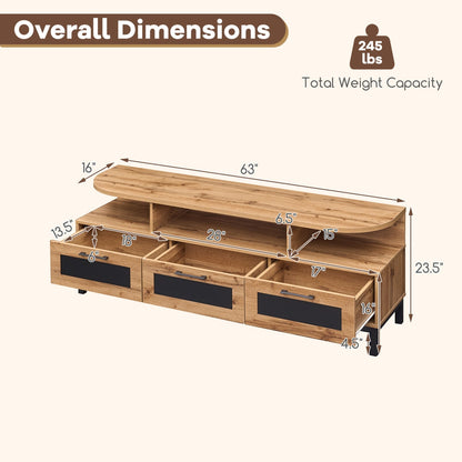 Entertainment Center with 3 Storage Drawers and Open Shelves