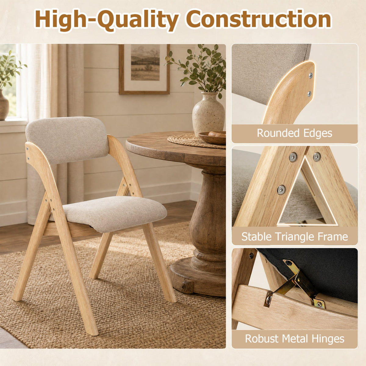 Folding Dining Chairs Set of 2 with Cushioned Seats