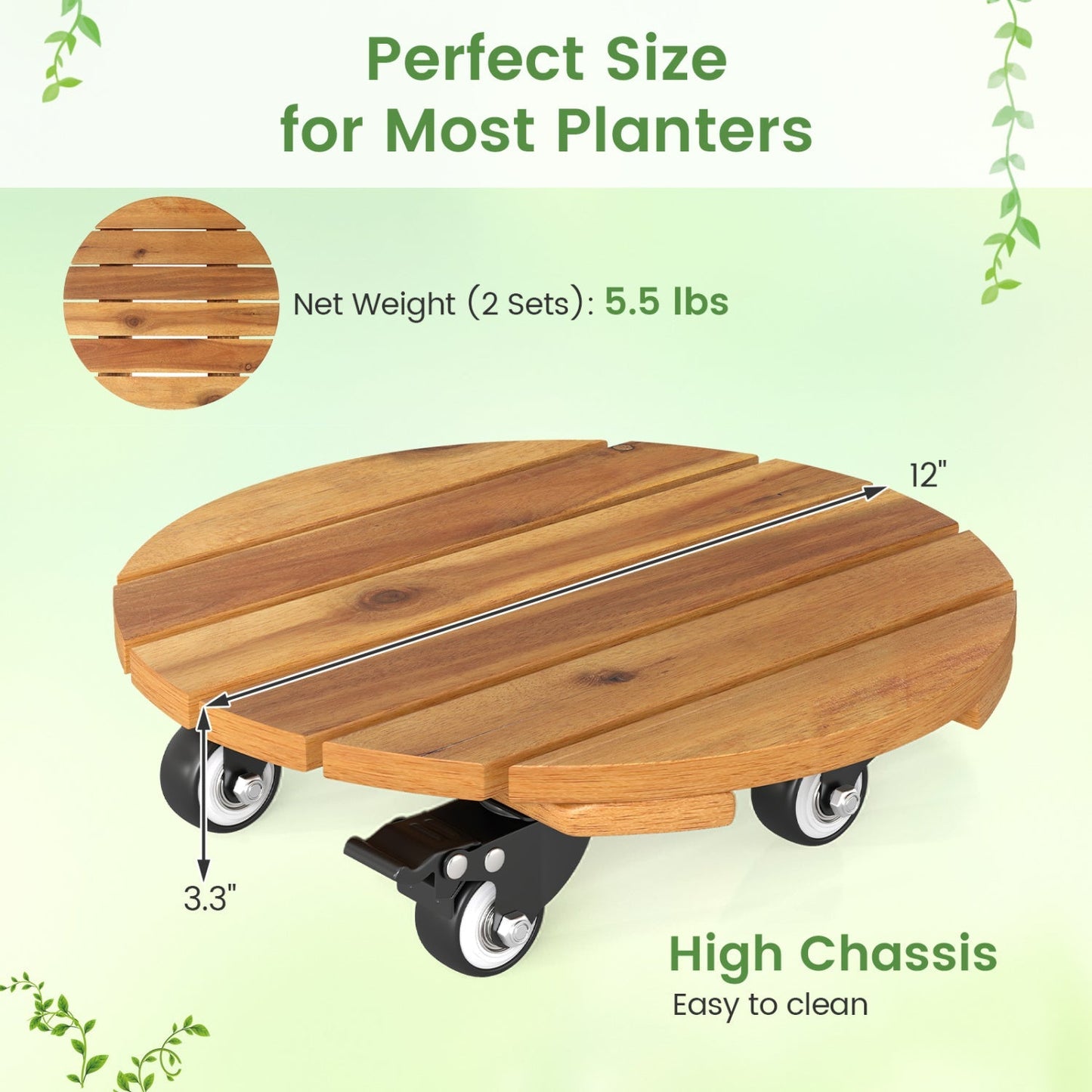 Rolling Plant Stand Set of 2 with Lockable Casters
