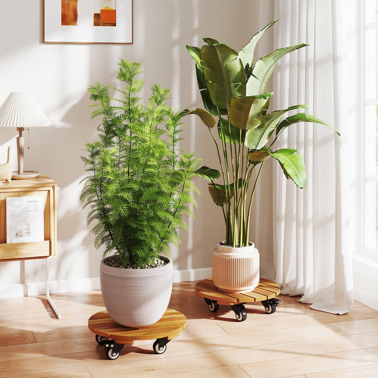 Rolling Plant Stand Set of 2 with Lockable Casters