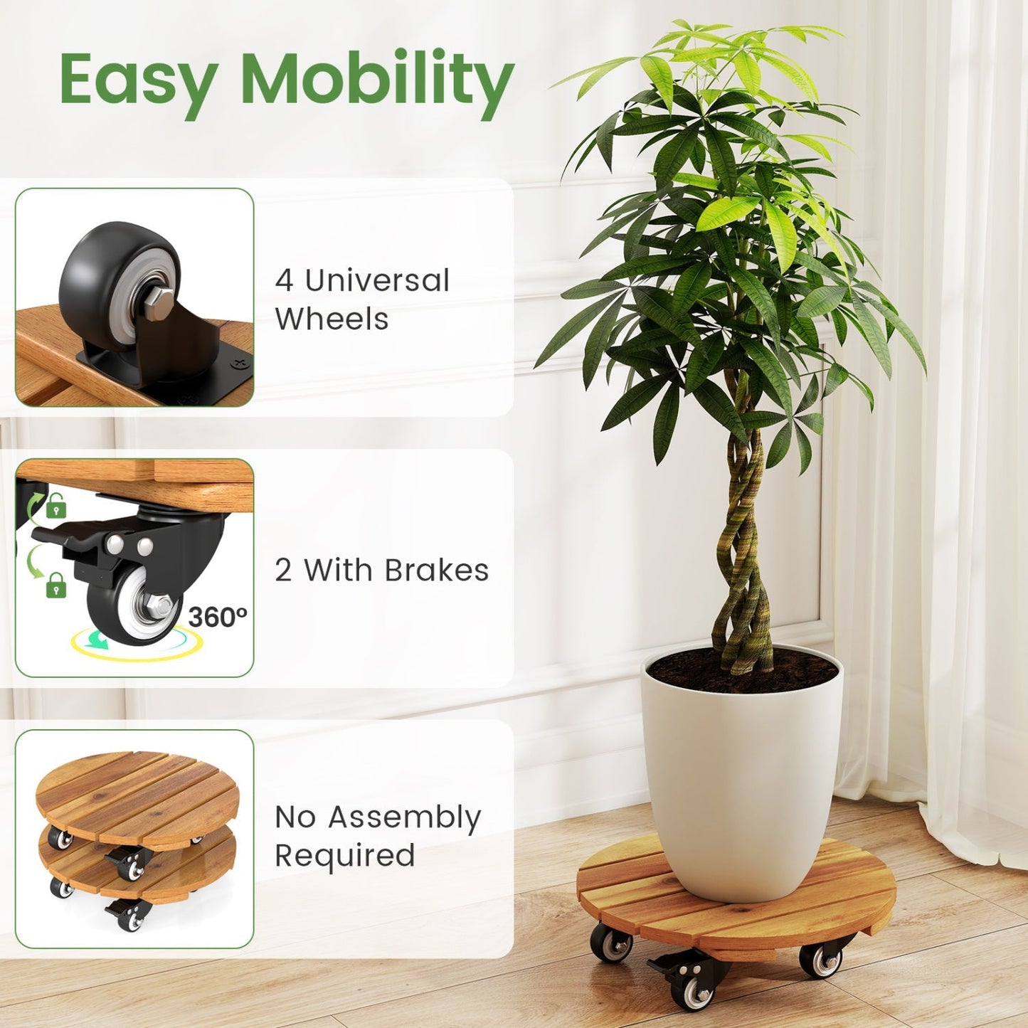 Rolling Plant Stand Set of 2 with Lockable Casters