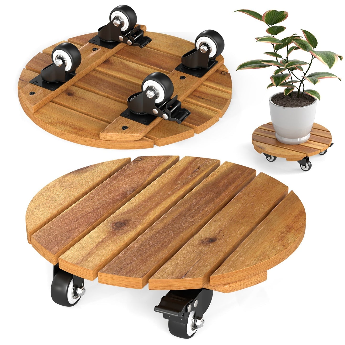 Rolling Plant Stand Set of 2 with Lockable Casters