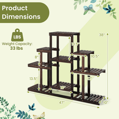 Indoor Outdoor Wood Plant Stand Multi-Tiered Corner Plant Shelf Flowerpot Holder-Brown