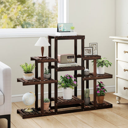 Indoor Outdoor Wood Plant Stand Multi-Tiered Corner Plant Shelf Flowerpot Holder-Brown