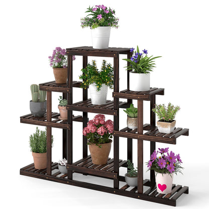 Indoor Outdoor Wood Plant Stand Multi-Tiered Corner Plant Shelf Flowerpot Holder-Brown