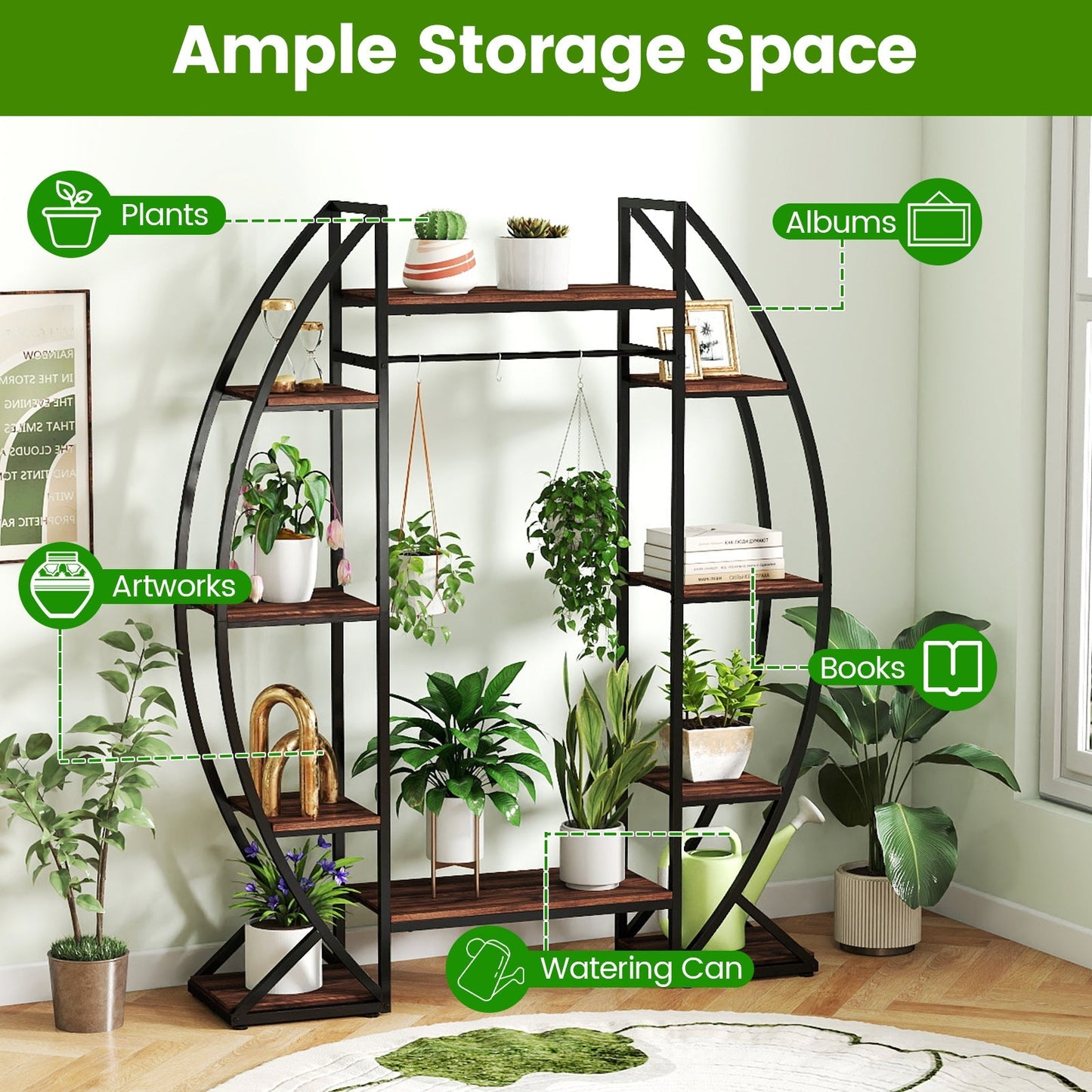 Indoor Plant Stand 63" Tall 10-Tier Corner Metal Plant Shelf Large Flowerpot Holder-Brown