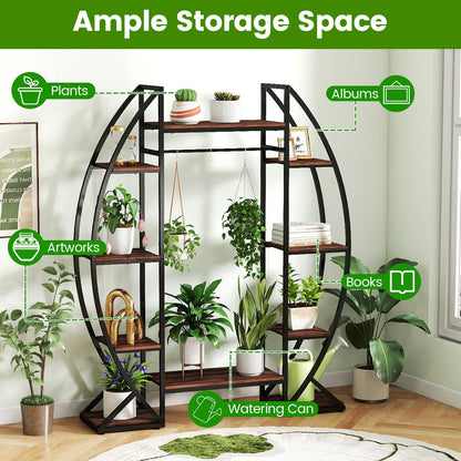 Indoor Plant Stand 63" Tall 10-Tier Corner Metal Plant Shelf Large Flowerpot Holder-Brown