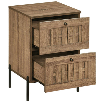Nightstand Mid Century Modern End Table with Storage Drawers-Rustic Brown