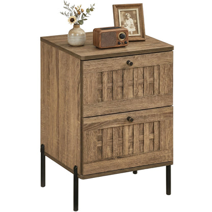 Nightstand Mid Century Modern End Table with Storage Drawers-Rustic Brown