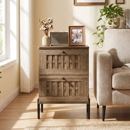 Nightstand Mid Century Modern End Table with Storage Drawers-Rustic Brown