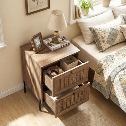 Nightstand Mid Century Modern End Table with Storage Drawers-Rustic Brown