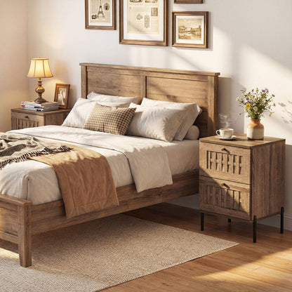Nightstand Mid Century Modern End Table with Storage Drawers-Rustic Brown